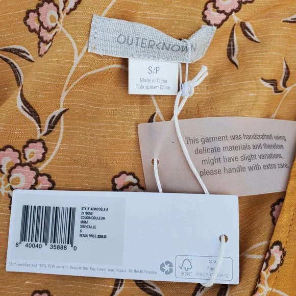 Outerknown‎ Oceana Floral Smocked Waist Midi Dress Yellow Pink Long Sleeve Small - Picture 4 of 10